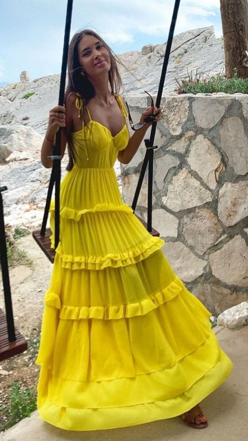 Yellow Spaghetti Strapless Long Prom Dresses Evening Dresses HZ1023
